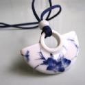 【愛不飾首】荷花蜻蜓扇型耳環.項鍊套件/景德鎮青花瓷/陶瓷首飾 飾品 /瓷器項鍊/中國風