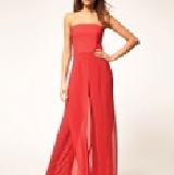 ASOS Wide Leg Jumpsuit In Chiffon-RED